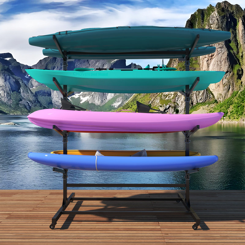 Support de rangement pour kayak en métal à 4 niveaux (8 supports de tablette)