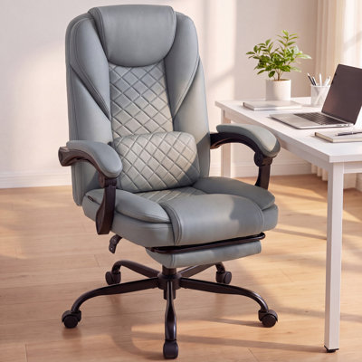 Fauteuil de direction avec soutien lombaire, fauteuil de bureau en cuir PU grande taille avec repose-pieds, fauteuil de bureau ergonomique à dossier haut, supportant jusqu'à 181 kg (400 lbs)