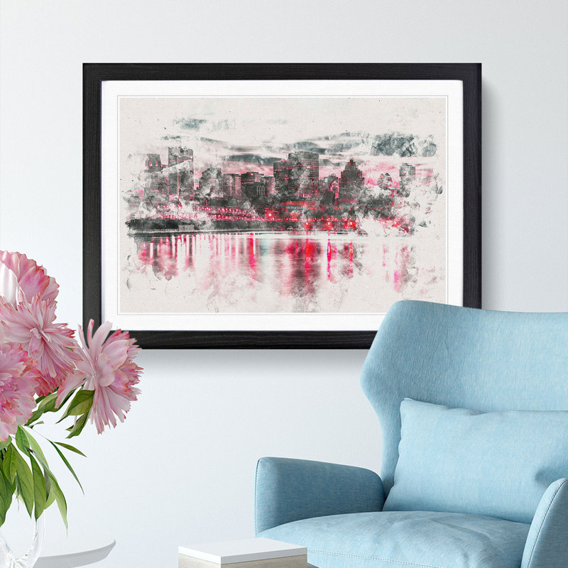 The Montreal Canada Skyline - Picture Frame Painting Print, 33cm H x 45cm W x 2cm D, Black Framed
