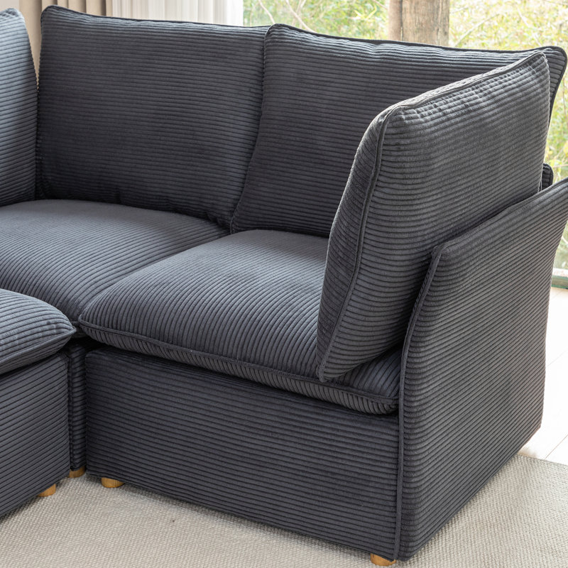 Hepworth 6 - Piece Corduroy Sectional Sofa, Gray Corduroy