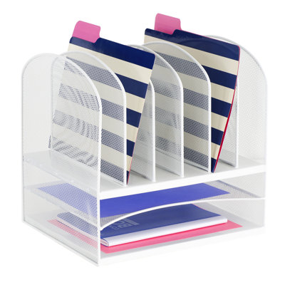 Onyx Mesh Desktop Organizer With Two Trays And Six Upright Sections