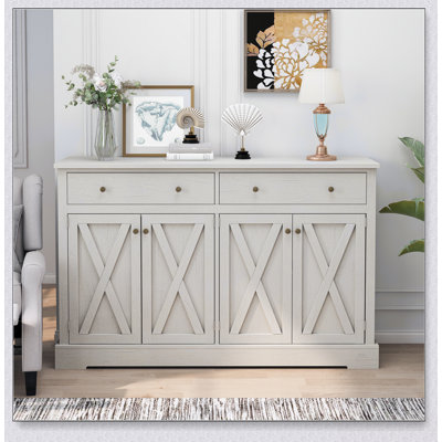 Buffet rétro avec deux tiroirs et quatre portes pour un rangement polyvalent et un design élégant dans les salons, les chambres et les cuisines