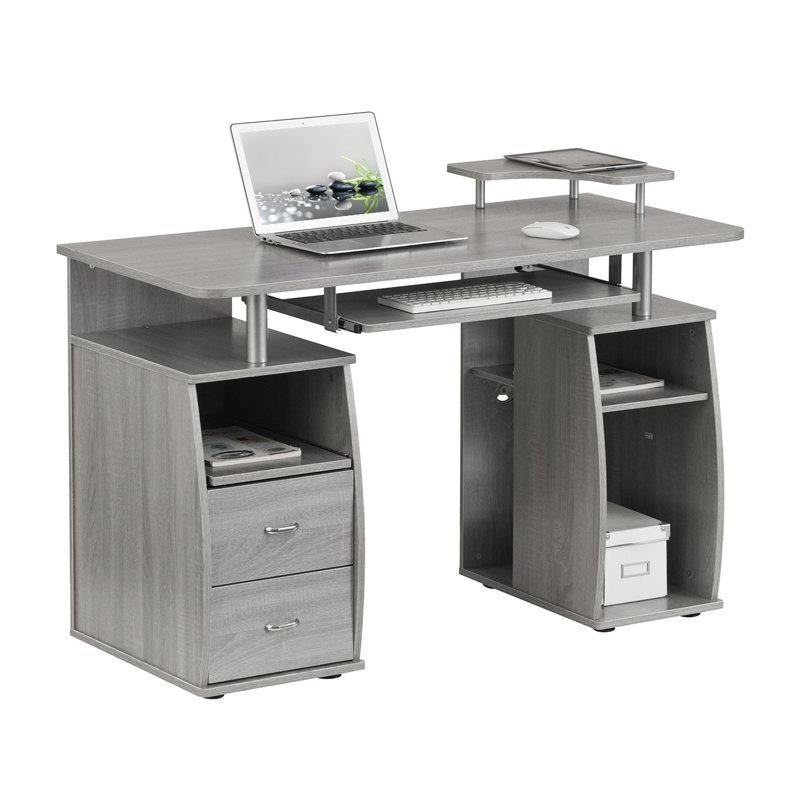 Bureau d'ordinateur complet avec rangement, gris, Gris
