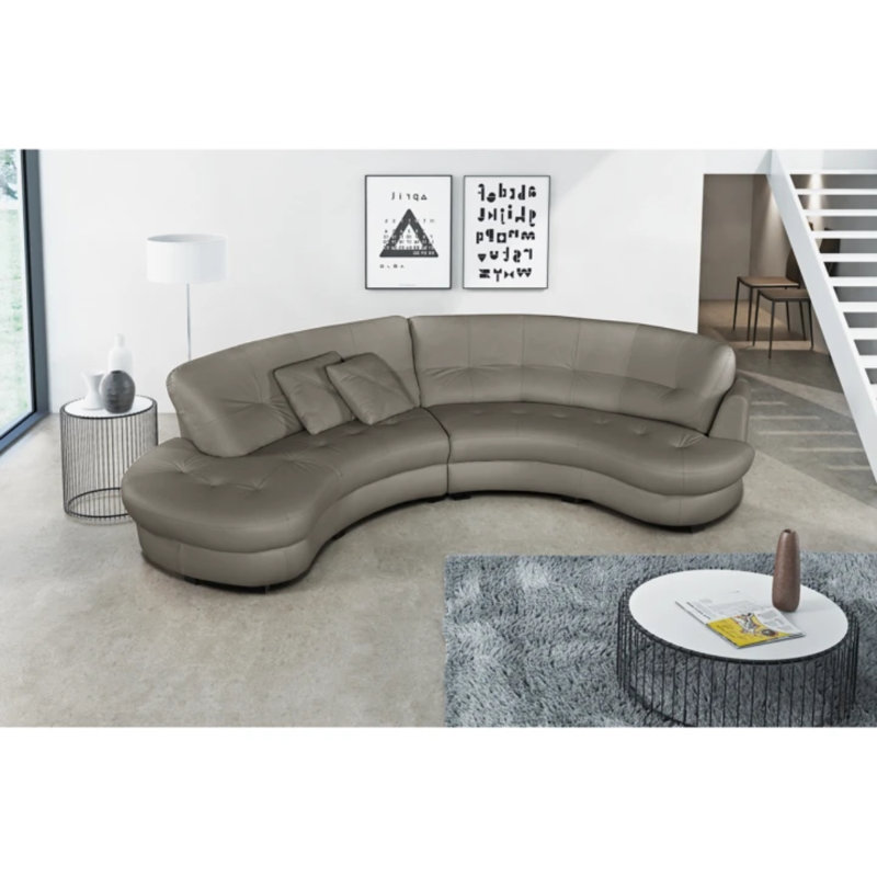 Maura Genuine Leather Curved Corner Sofa , Dark Grey, Left Hand Facing