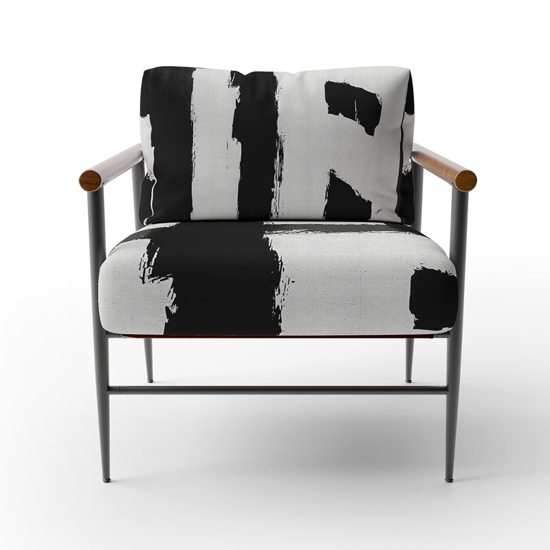 Walt Crossing Paths II - Upholstered Modern Accent Arm Chair, Black, Black/White