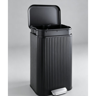 Stainless Steel Rectangular Fluted Kitchen Trash Can with Soft-Close Step Lid, Removable Inner Bucket,  5L/12L/20L/30L/50L, No Assembly Required