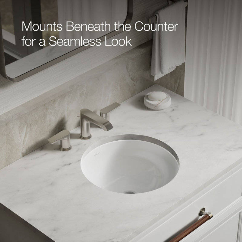 16-1/4 In. Round Undermount Bathroom Sink, No Overflow, White