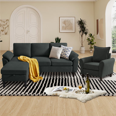 Lezley 79.92" Wide 3 Piece  Living Room Set with Storage Sofa and Chair by Ebern Designs