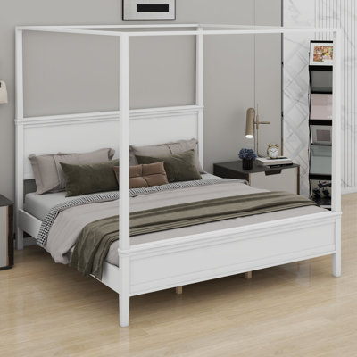 Cadre de lit à baldaquin avec pieds fuselés de style milieu du siècle et tête de lit de style champêtre pour un décor rustique moderne