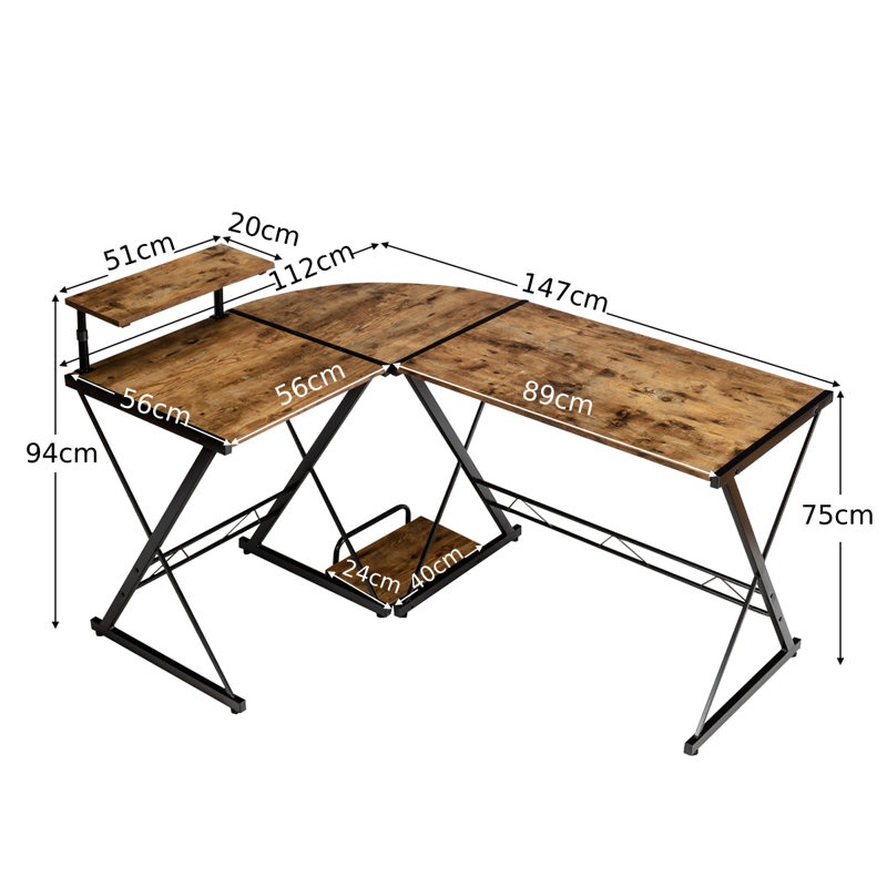 Espalda L-Shaped Steel Computer Desk, Antique Brown