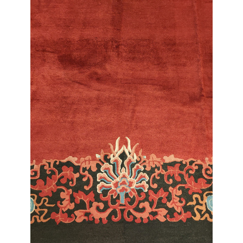 Knotted Wool Antique Coral Chinese Room Size - Art Deco 1920s Rectangle Rug