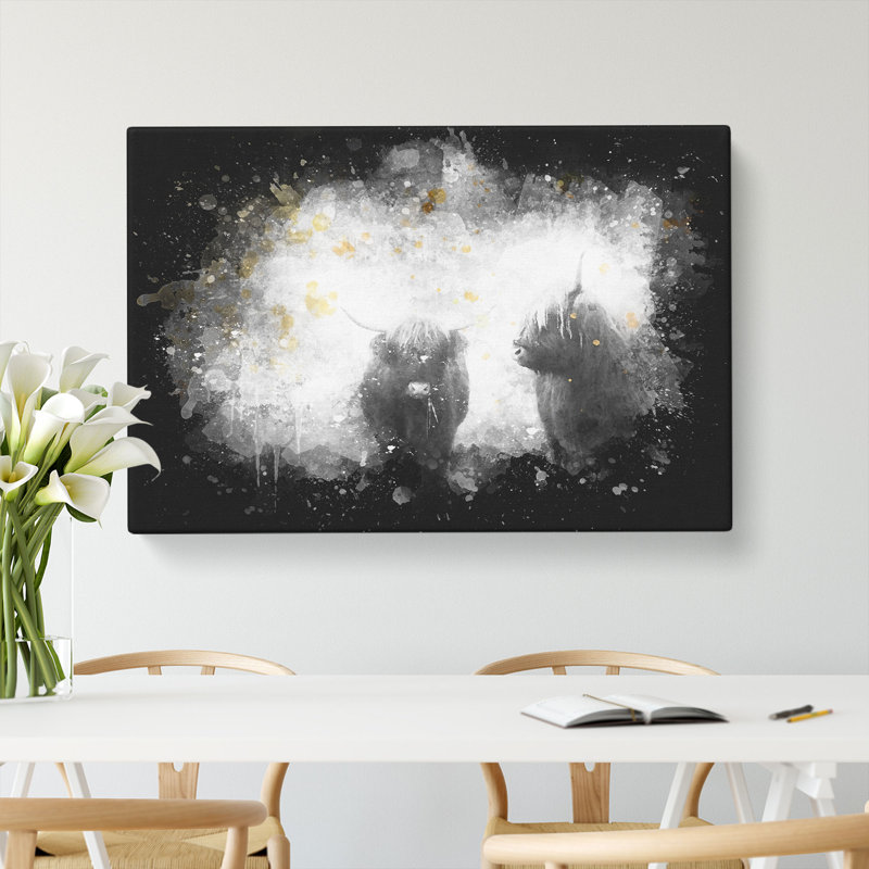 Two Highland Cows - Wrapped Canvas, 60cm H x 91cm W x 3cm D
