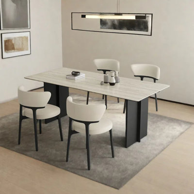 Ensemble de table de salle à manger et de chaises en pierre naturelle