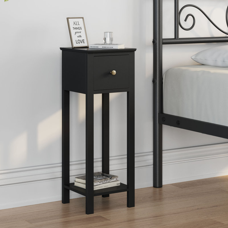 Bedside Table Storage Bedroom Nightstand Wooden Side Table, Black