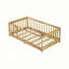 Lit de plancher avec garde-corps et porte en bois d'hévéa naturel pour le confort et la sécurité des enfants-1630471940-1630471941