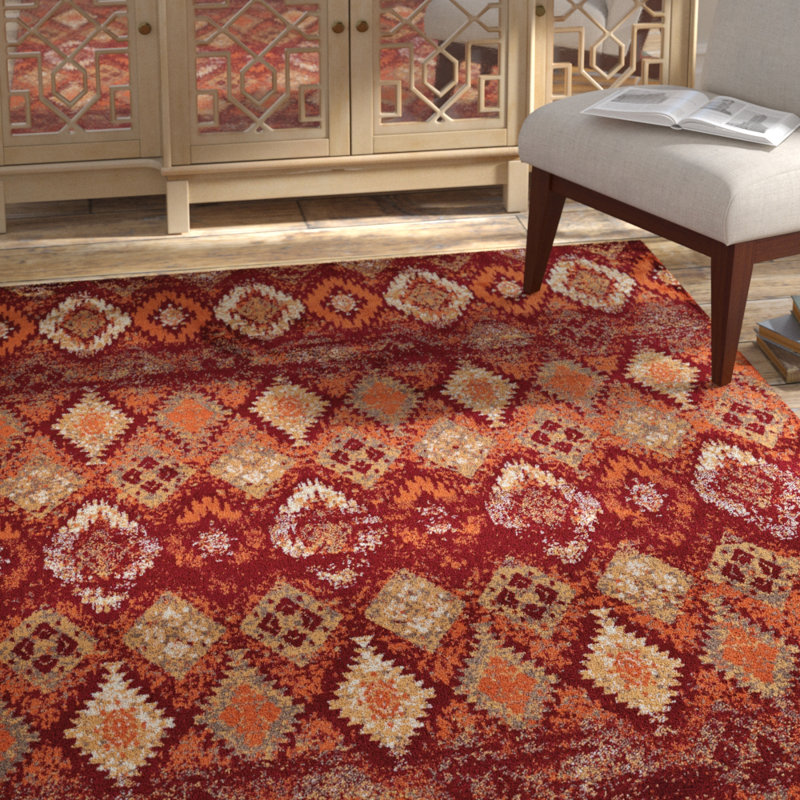 Tapis rouge à motif géométrique Randolph, Rectangle 5 pi 3 po x 7 pi 2 po