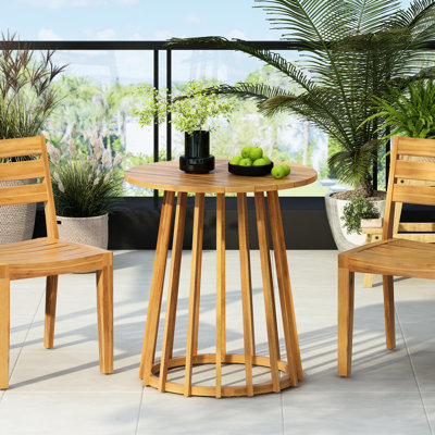 Table ronde d'extérieur en bois massif, profondeur 71 cm, design à lattes, style bistro élégant, hauteur 74,5 cm, couleur naturelle