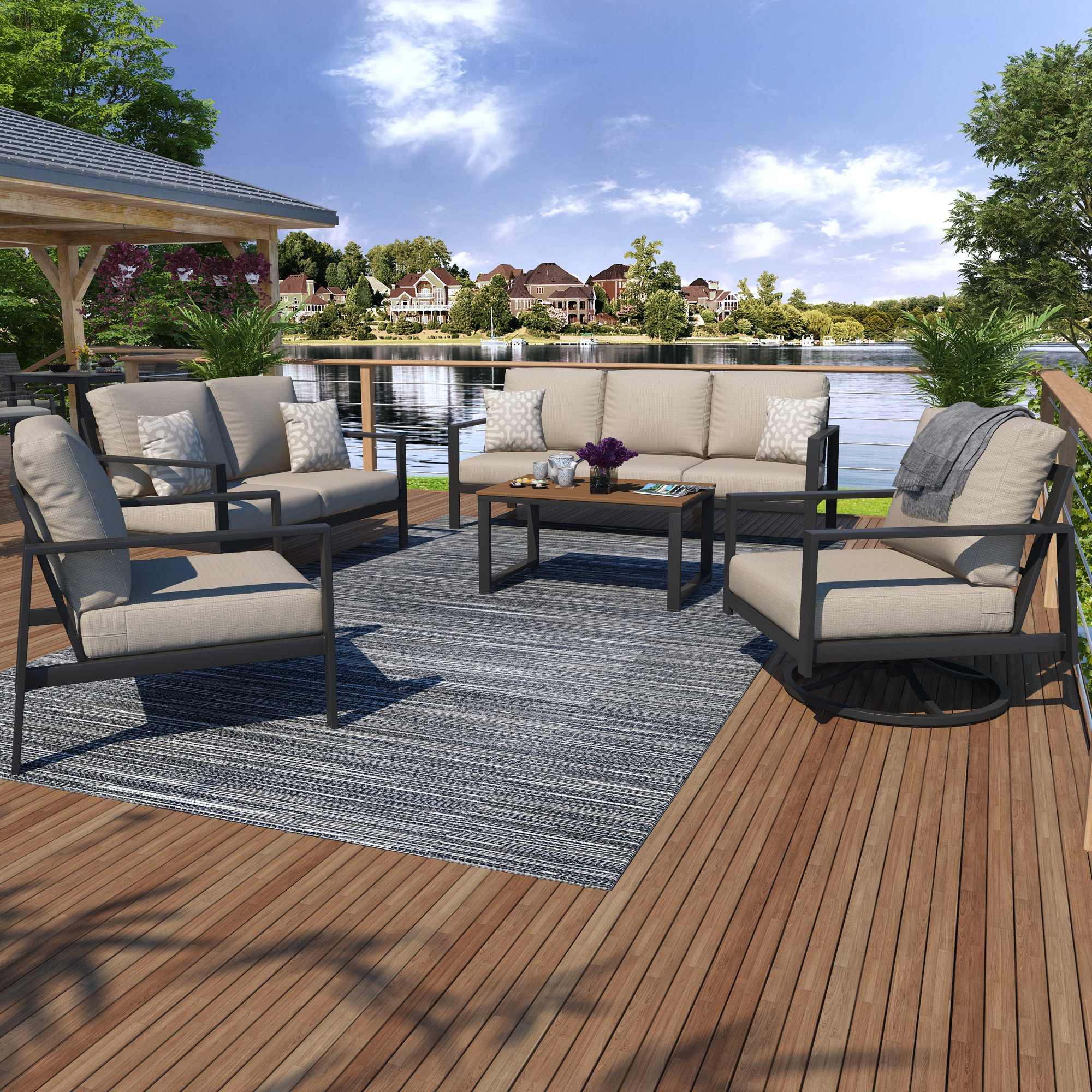 Townsend Sofa Seating Group with Sunbrella Cushions, Cast Silver Sunbrella®, Mahogany