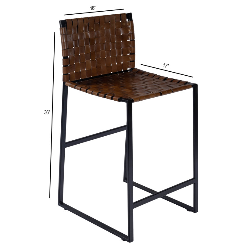 Butler Urban Brown Woven Leather Bar Stool, Counter Stool (25" Seat Height), Dark Brown/Black