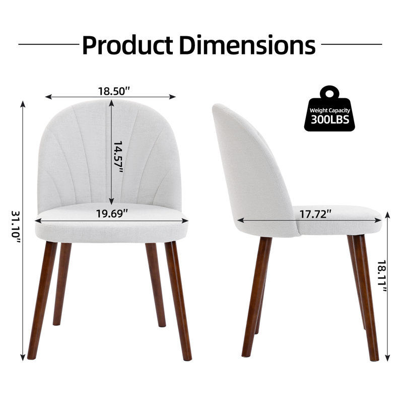 Linen Upholstered Side Chair with Solid Wood Legs (Set of 2), Beige