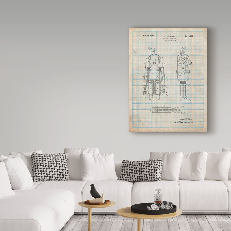 Manilo 'Robot 1' Drawing Print on Wrapped Canvas, 47" H x 35" W