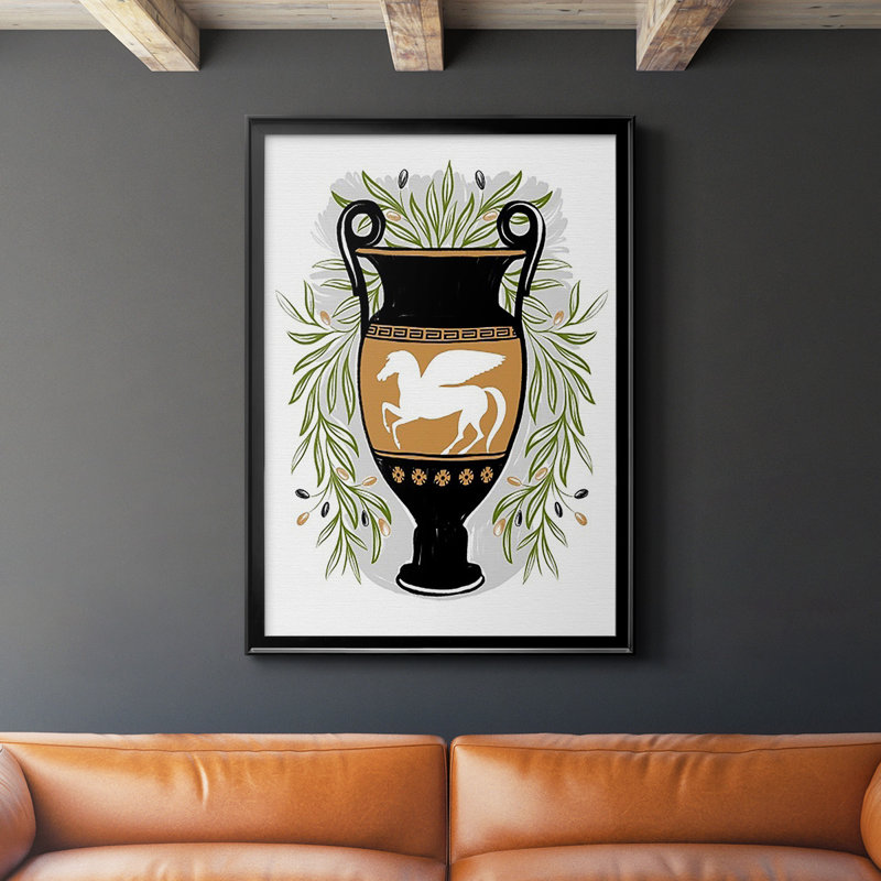 «Greek Vases III», reproduction encadrée de qualité supérieure - prête à être accrochée, H 24,5 po x l 18,5 po x P 1 po, Noir
