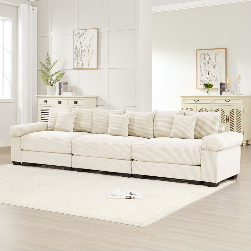 Canapé modulaire surdimensionné de 130 po en forme de nuage, canapé 3 places en velours côtelé de qualité supérieure avec accoudoirs très épais, coussin ergonomique, conception ergonomique et assemblage facile pour les salons