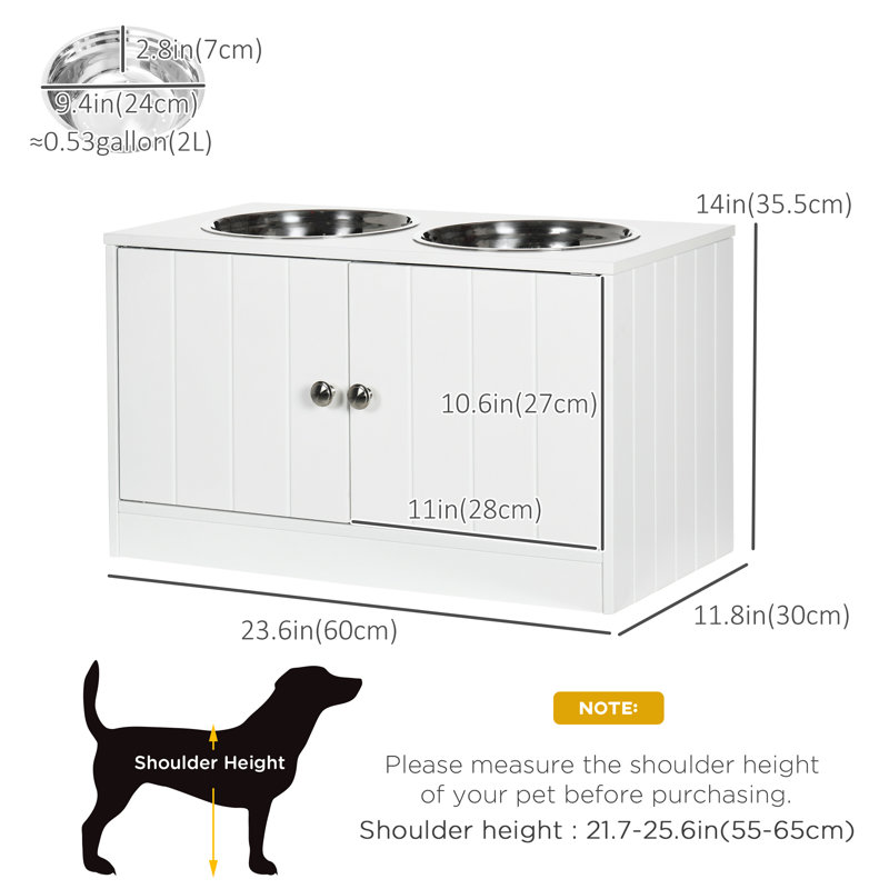 Gamelles surélevées pour grands chiens, station d'alimentation avec support et rangement, blanche, 60 x 30 x 35,5 cm, Blanc