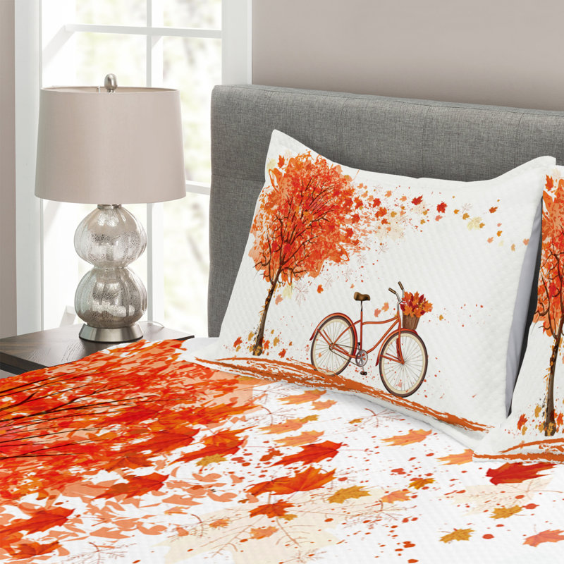 Adairis Orange/White Microfibre Bedspread Set, 220 x 264 cm