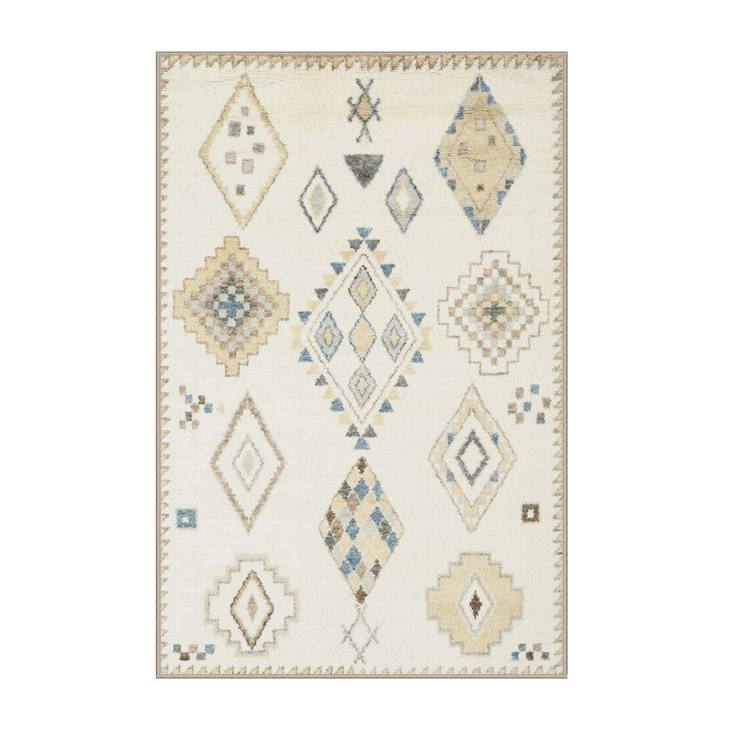 Tapis contemporain beige / bleu, Rectangle 4 pi x 6 pi