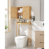 Over The Toilet Storage Cabinet With Charging Station, Space-Saving Toilet Rack, Bathroom Cabinet With Adjustable Inside Shelf And Bottom Stabilizer Bar