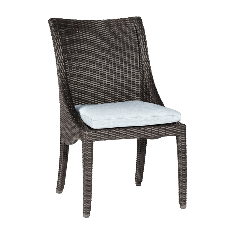 Athena Patio Dining Side Chair with Cushion, Welt, Paper Sky, Black Walnut