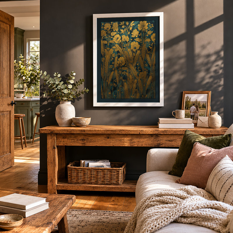 Golden Wildflowers Botanical - Framed Print, A4 - 29.7 x 21.0 cm, White