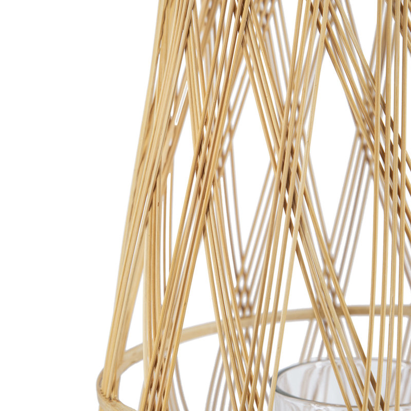 Lanterne décorative Nicole, tissage ouvert, bambou beige, verre 14 pouces