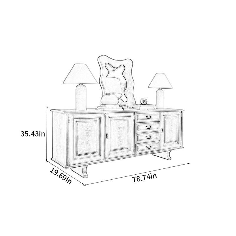 Buffet de salon rétro français, H 35,43 po x l 78,74 po x P 19,69 po