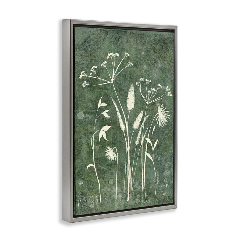  Fleurs sauvages sur toile verte rustique par Lydia Orange, H 25 po x l 17 po, Cadre flottant gris lustré
