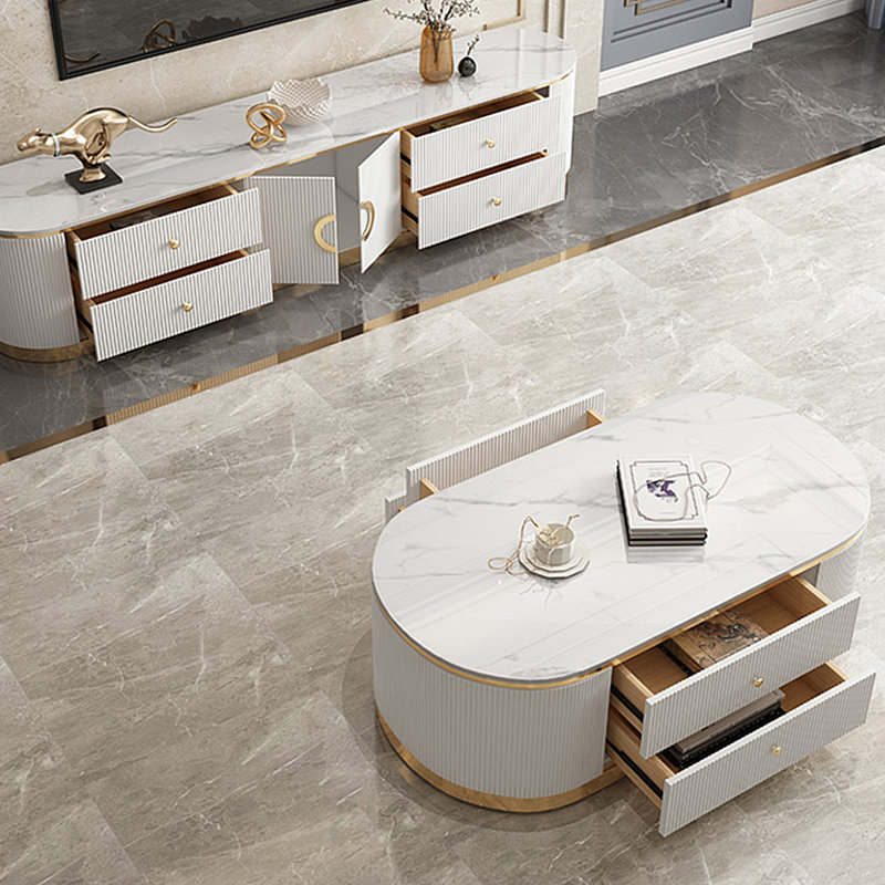 Marble exquisite TV cabinet tea table combination
