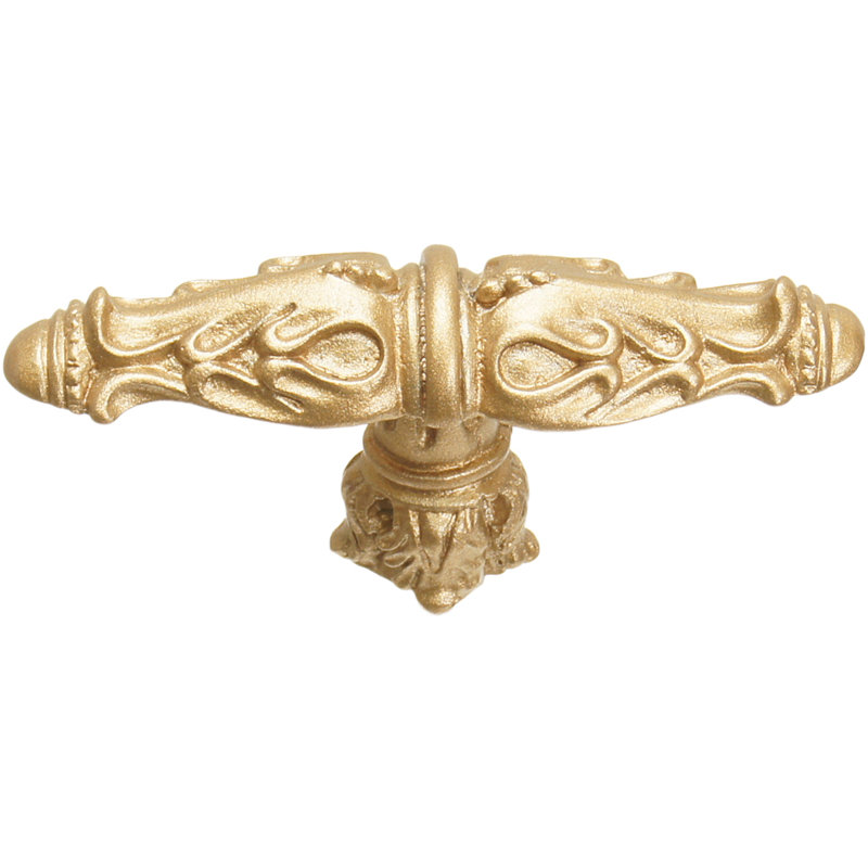 Acanthus leaves large knob Romanesque style with column base in Satin, Soft Gold