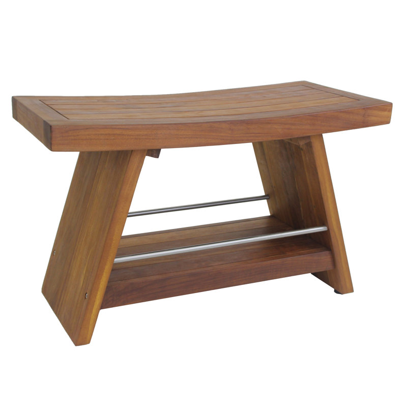 Patented 30" Asia Teak & Stainless Shower Bench with Shelf, 18" H x 30" W x 14" D