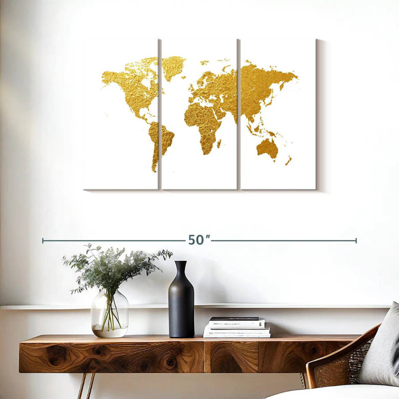 Carte du monde Aliaz, feuille d'or I, H 24 po x l 38 po