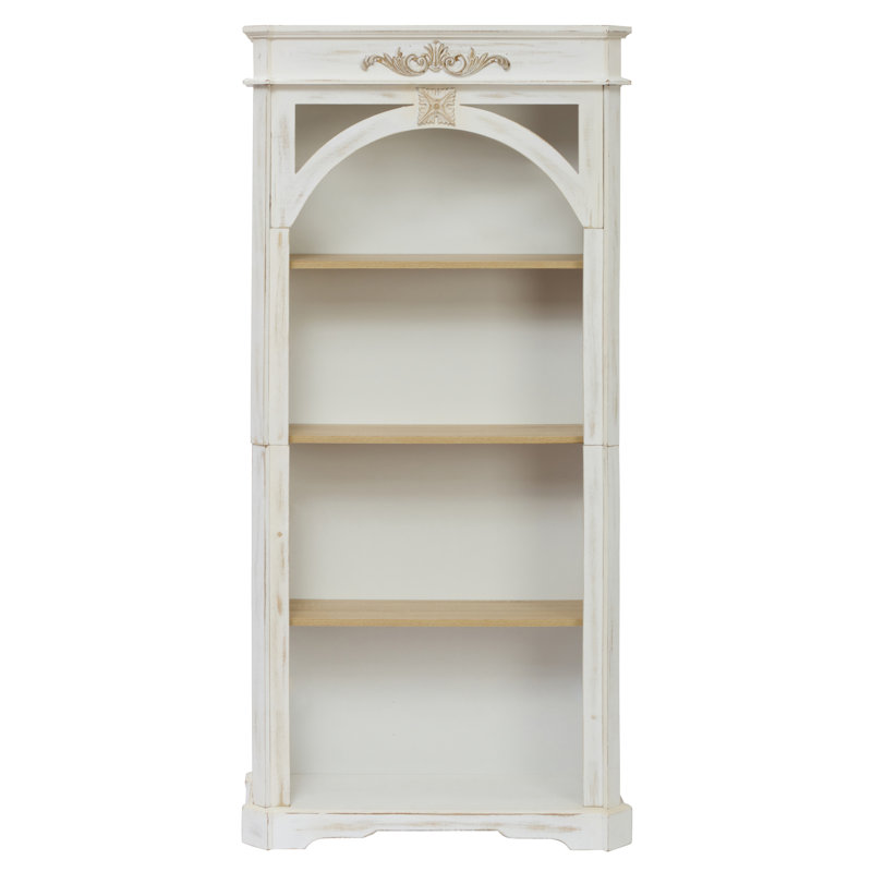 Bibliothèque antique à 4 niveaux, bibliothèque de 65 pouces de hauteur, bibliothèque sur pied pour bureau à domicile, salon, blanc antique