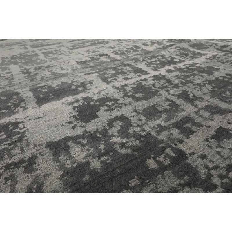 Tapis gris abstrait en laine / soie noué à la main 8 pi 1 po x 10 pi 2 po Abstract