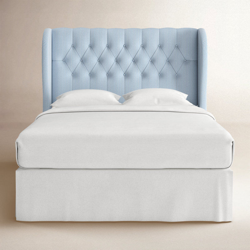 Tomey Wingback Headboard, California King, Prep Stripe Blue