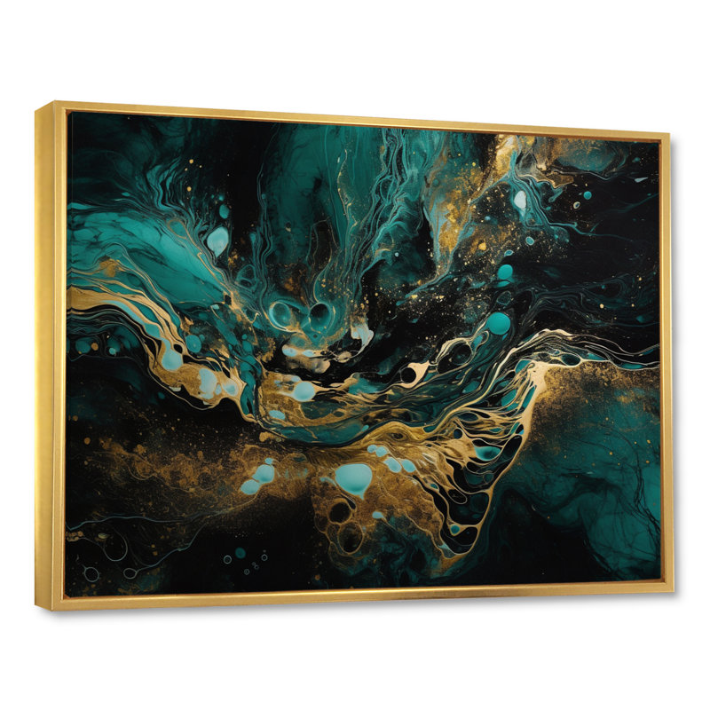 L'essence de la fluidité I - impression, H 24 po x l 32 po x P 1 po, Cadre flottant doré