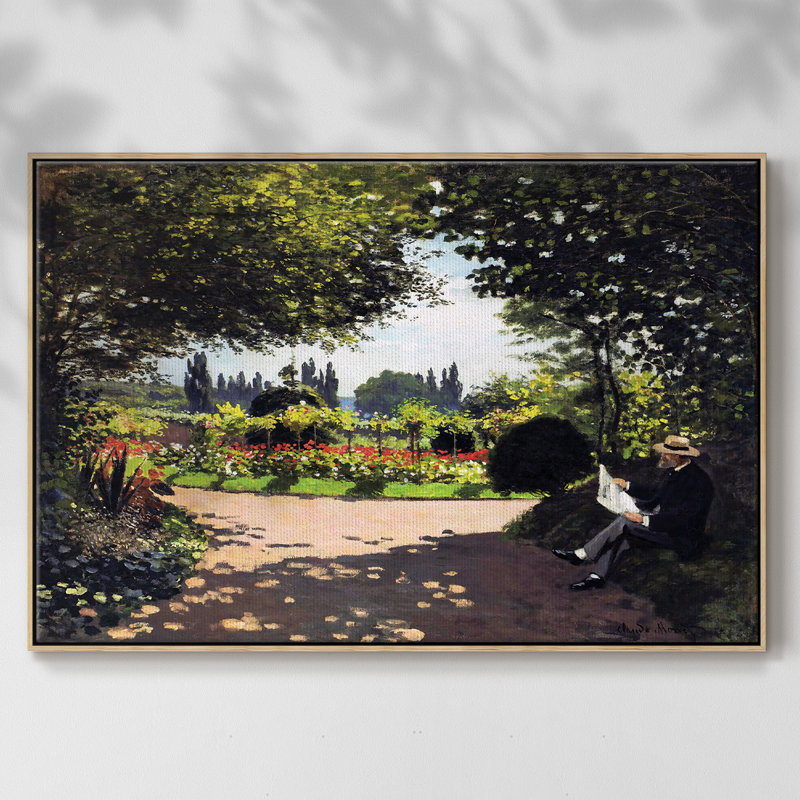 Adolphe Monet, lecture dans le jardin, 1866, reproduction d'art encadrée sur toile par Claude Monet, Naturel