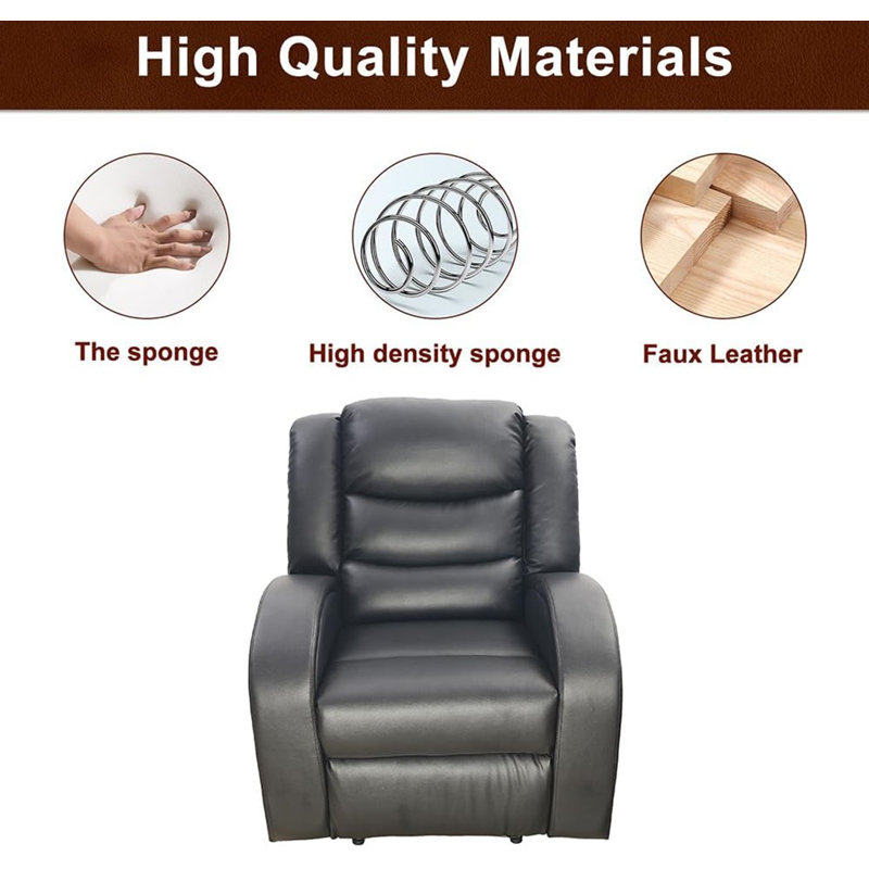 Fauteuil inclinable en similicuir 33 po Hamal, Noir