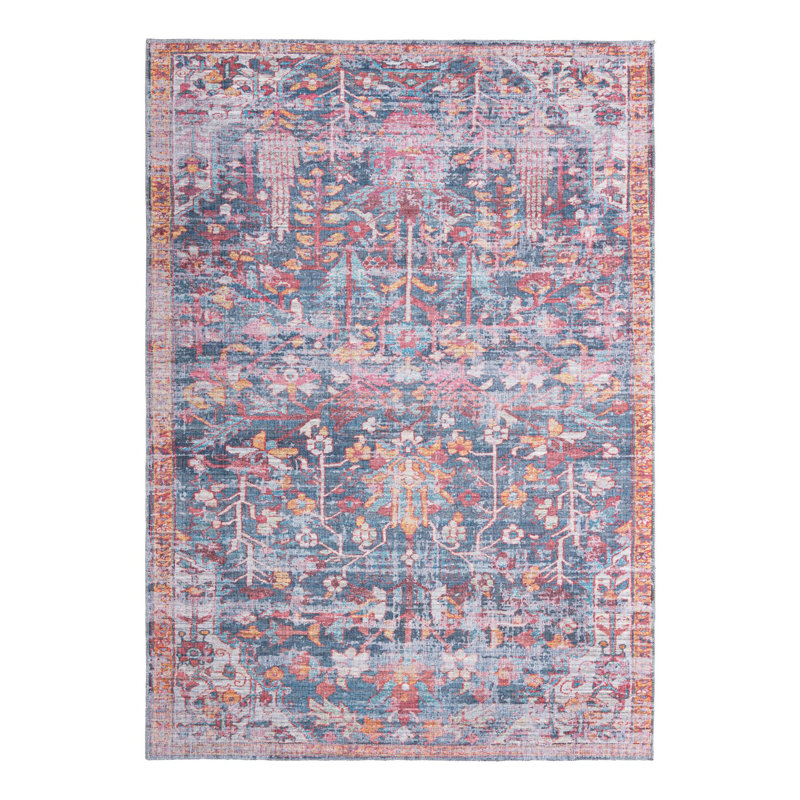 Tapis floral rouge / bleu Hafner, Rectangle 7 pi 3 po x 10 pi