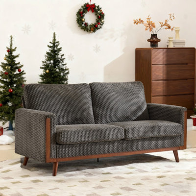 Modern Farmhouse Velvet Upholstery Loveseat With Solid Wood Frame Compact 2-Seater Couch For Small Space