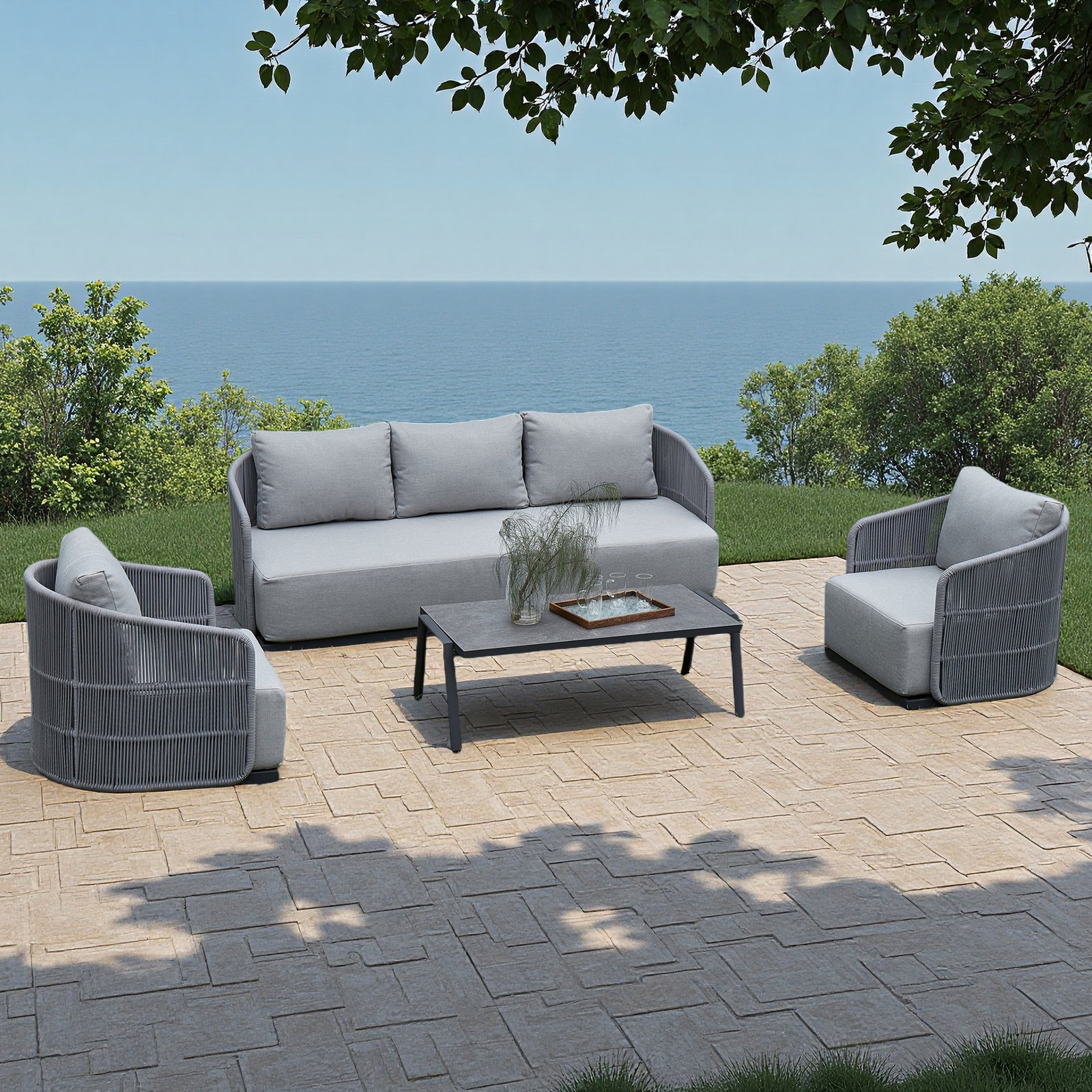 Piazza 4 Piece Seating Group with Cushions, Gray