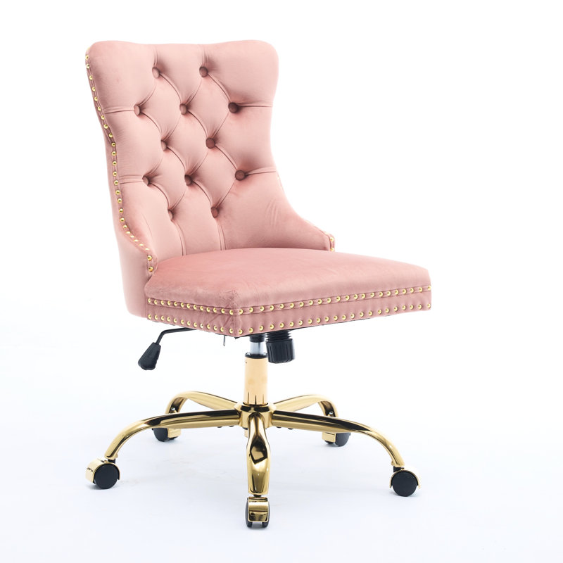Chaise de bureau en velours rose Arwen, Rose